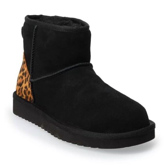 Koolaburra By UGG Koola Mini II Boots Black/Cheetah Print Zip Up Women's 4 Cozy - Picture 1 of 11